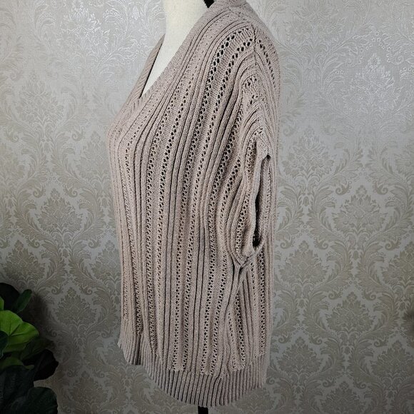 Joie Size Medium Tan Sleeveless V-neck Open Weave Pullover Sweater Cotton/Poly - Picture 6 of 12